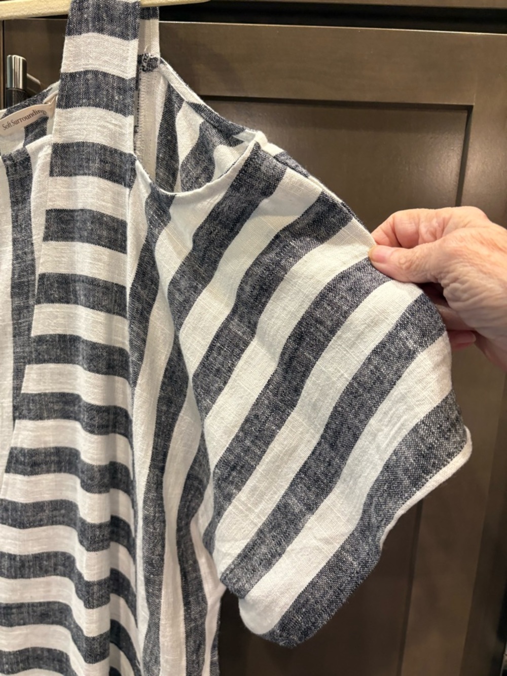 NWT Soft Surroundings Cold Shoulder Black and Cream Stripe Top Tunic, 1X - Picture 7 of 9